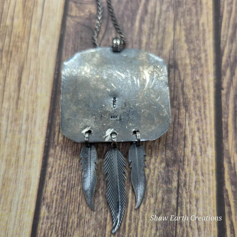 Handcut Campitos Turquoise Feather Sterling Silver Necklace