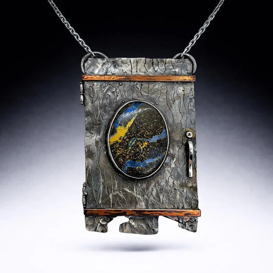 Handcut Australian Boulder Opal Sterling Silver and Copper Portal Necklace