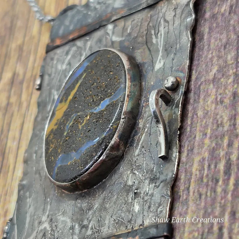 Handcut Australian Boulder Opal Sterling Silver and Copper Portal Necklace