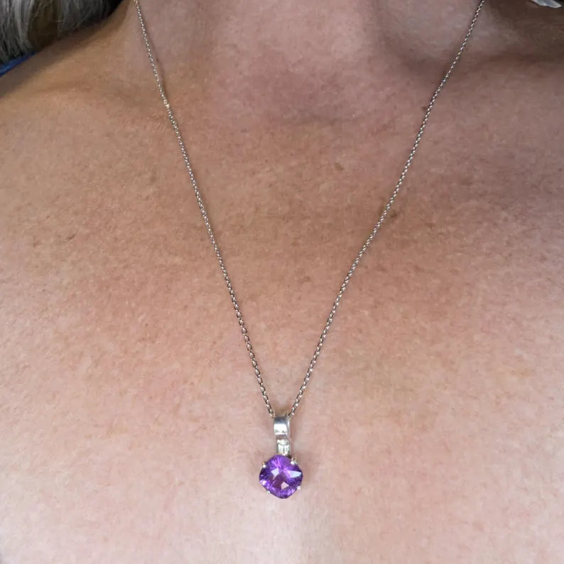 Handcut 2.2ct Amethyst Sterling Silver Necklace