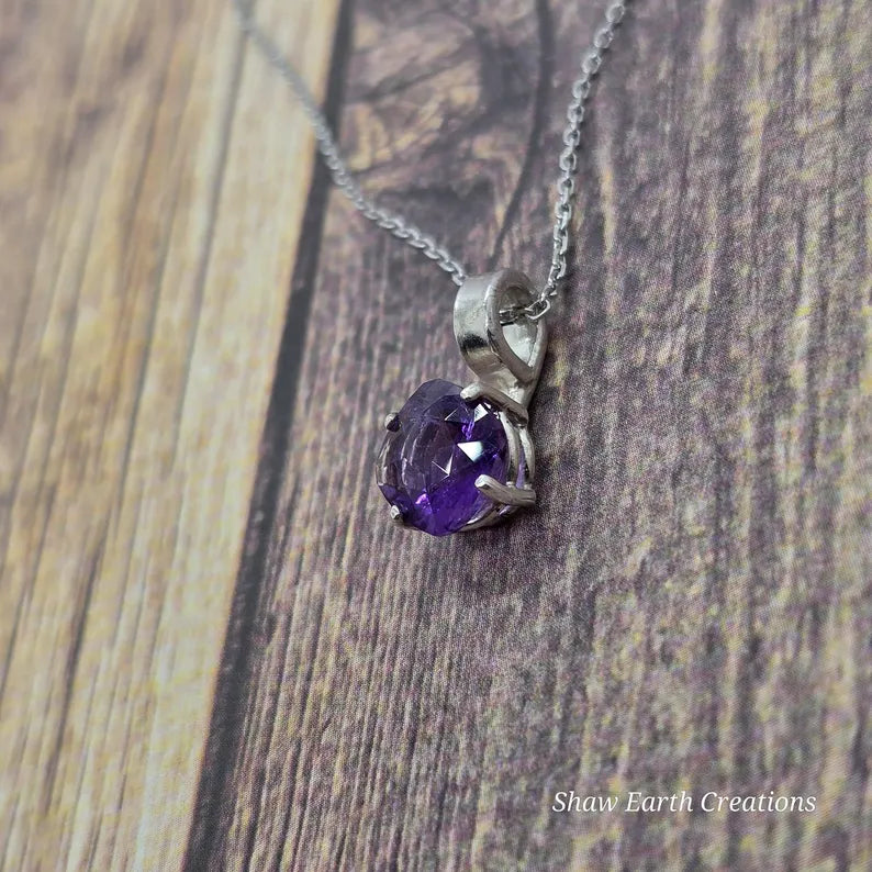 Handcut 2.2ct Amethyst Sterling Silver Necklace
