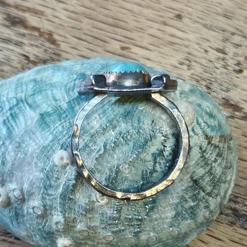 Genuine Handcut Royston Turquoise Ring, Handmade Sterling Silver Horseshoe Ring, Western Statement Jewelry