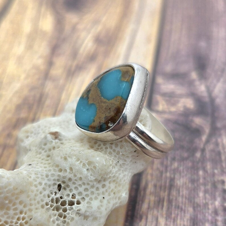Genuine Turquoise Ring, Handmade Sterling Silver Statement Ring, Natural Turquoise Jewelry