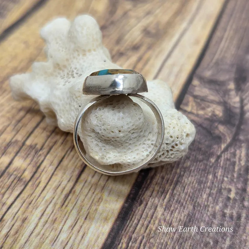 Genuine Turquoise Ring, Handmade Sterling Silver Statement Ring, Natural Turquoise Jewelry