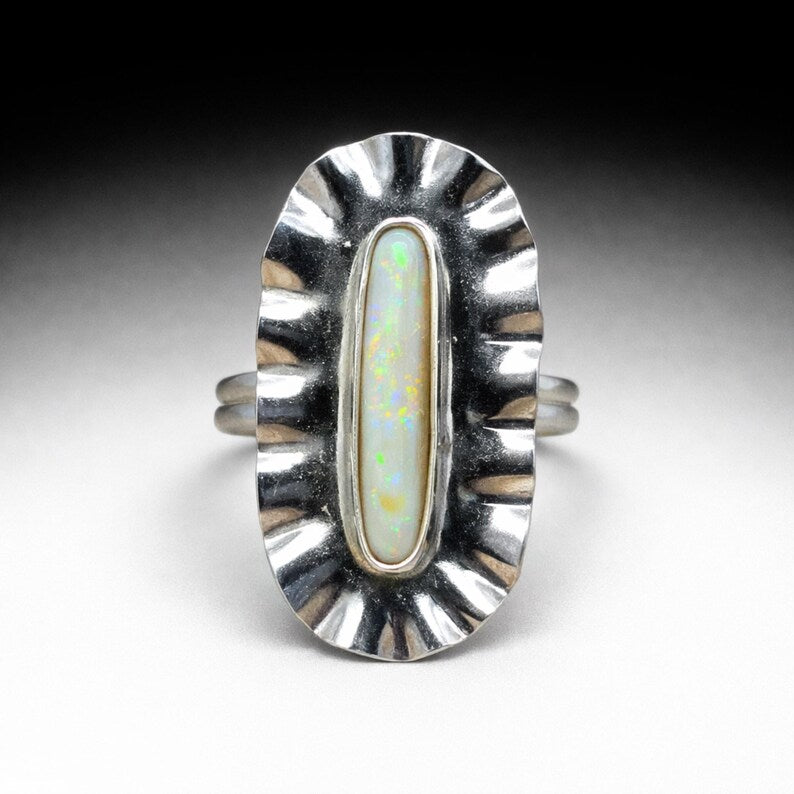 Genuine Handcut Australian Opal Ring, Handmade Sterling Silver Statement Ring, 3 Carat Hand Cut Opal Jewelry