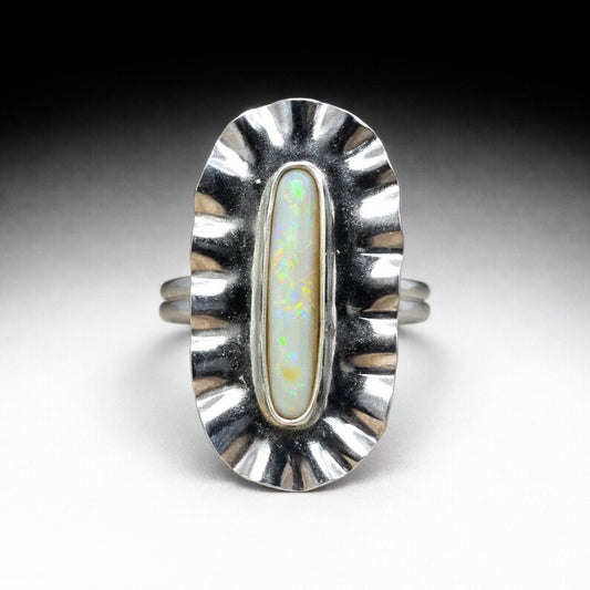Genuine Handcut Australian Opal Ring, Handmade Sterling Silver Statement Ring, 3 Carat Hand Cut Opal Jewelry