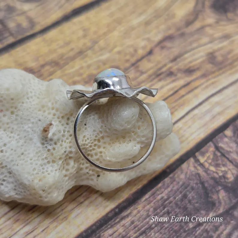 Genuine Australian Opal Ring, Handmade Sterling Silver Statement Ring, 3 Carat Hand Cut Opal Jewelry