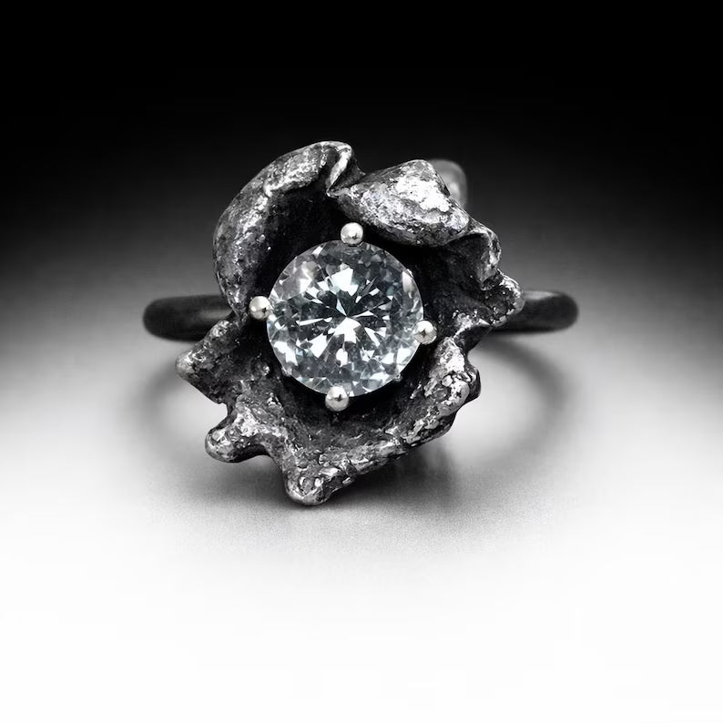 Handcut 1.75ct Aquamarine Brutalist Sterling Silver Ring