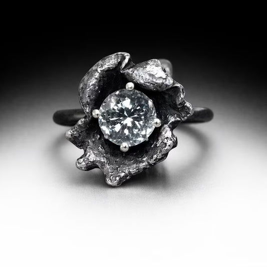 Handcut 1.75ct Aquamarine Brutalist Sterling Silver Ring