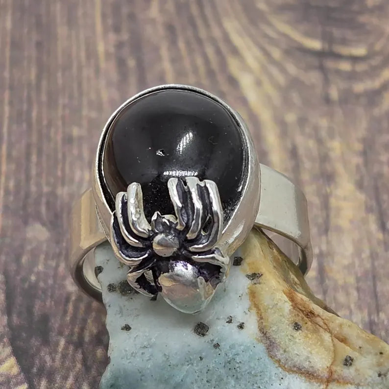 Genuine Garnet Spider Ring, Handmade Silver Gothic Ring, Dark Jewelry, Statement Ring
