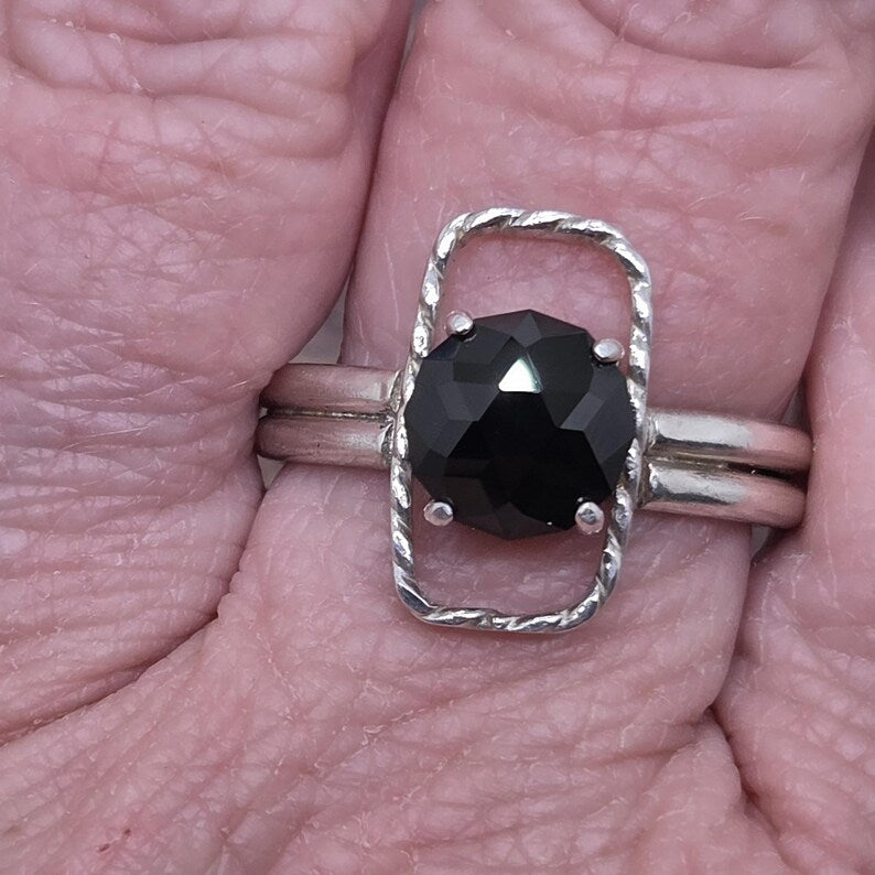 Genuine Hand Faceted Black Spinel Statement Ring, Handmade Silver Ring, Bold Minimalist Jewelry