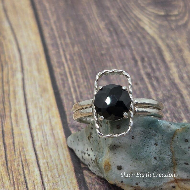 Genuine Hand Faceted Black Spinel Statement Ring, Handmade Silver Ring, Bold Minimalist Jewelry