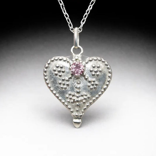 Handcut .25ct Pink Spinel Fancy Silver Heart Necklace