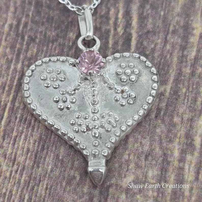 Handcut .25ct Pink Spinel Fancy Silver Heart Necklace