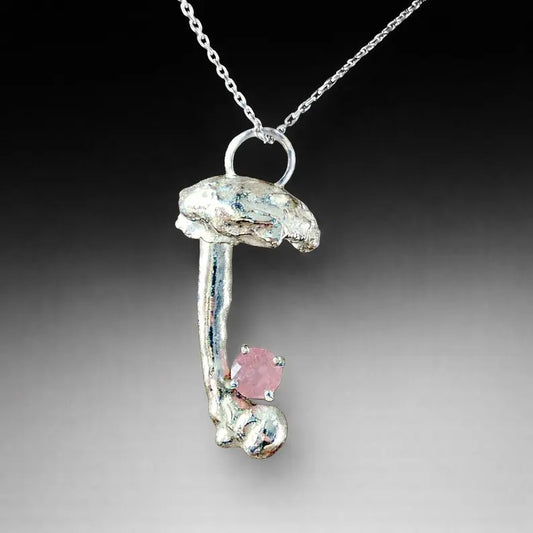 Hand Faceted Argentinian Rhodochrosite Sterling Silver Mushroom Necklace
