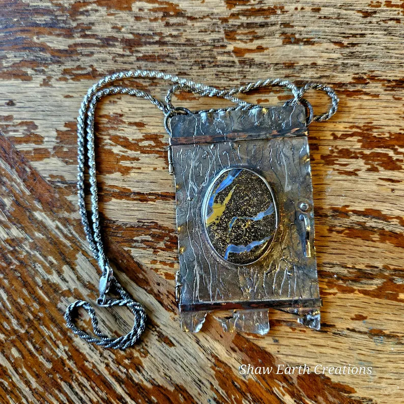 Handcut Australian Boulder Opal Sterling Silver and Copper Portal Necklace