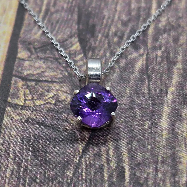 Handcut 2.2ct Amethyst Sterling Silver Necklace