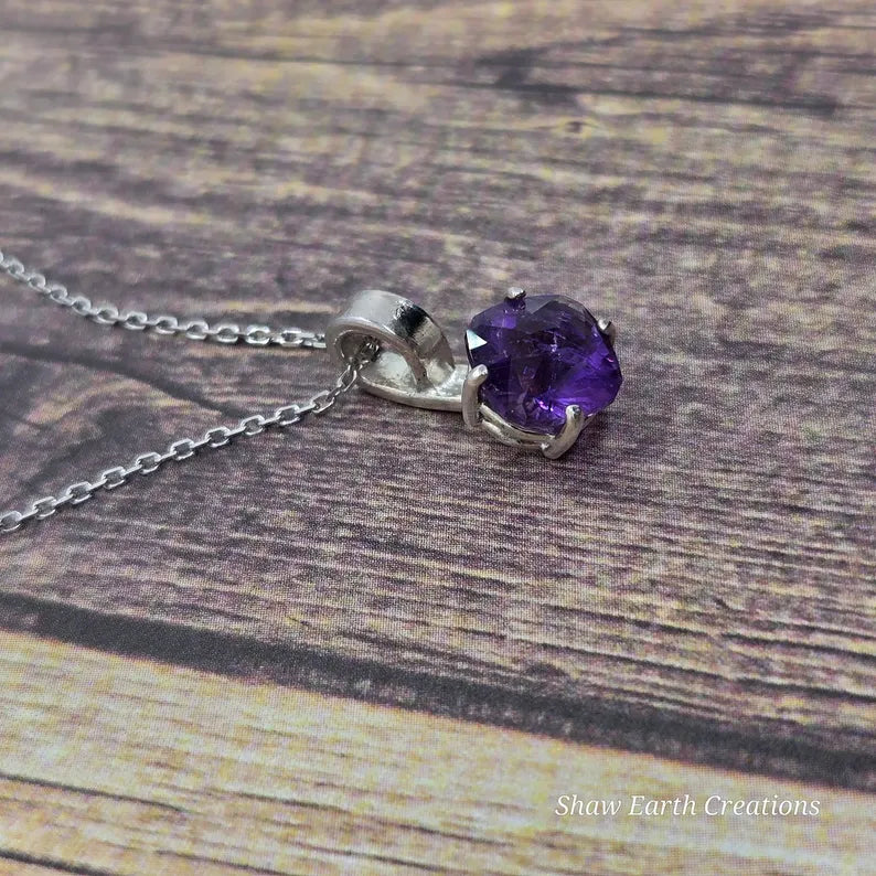 Handcut 2.2ct Amethyst Sterling Silver Necklace