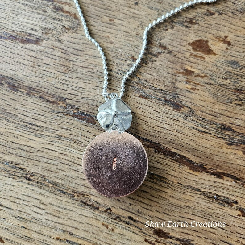 Handcut Argentinian Rhodochrosite Sterling Silver Copper Hibiscus Flower Tropical Necklace