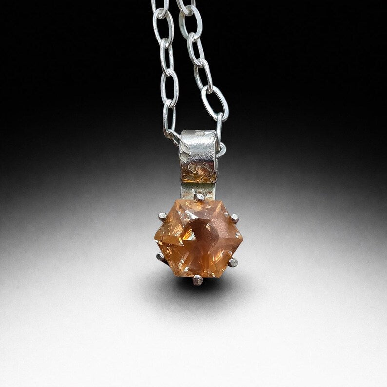 Handcut 2.5ct Oregon Sunstone Schiller Sterling Silver Necklace