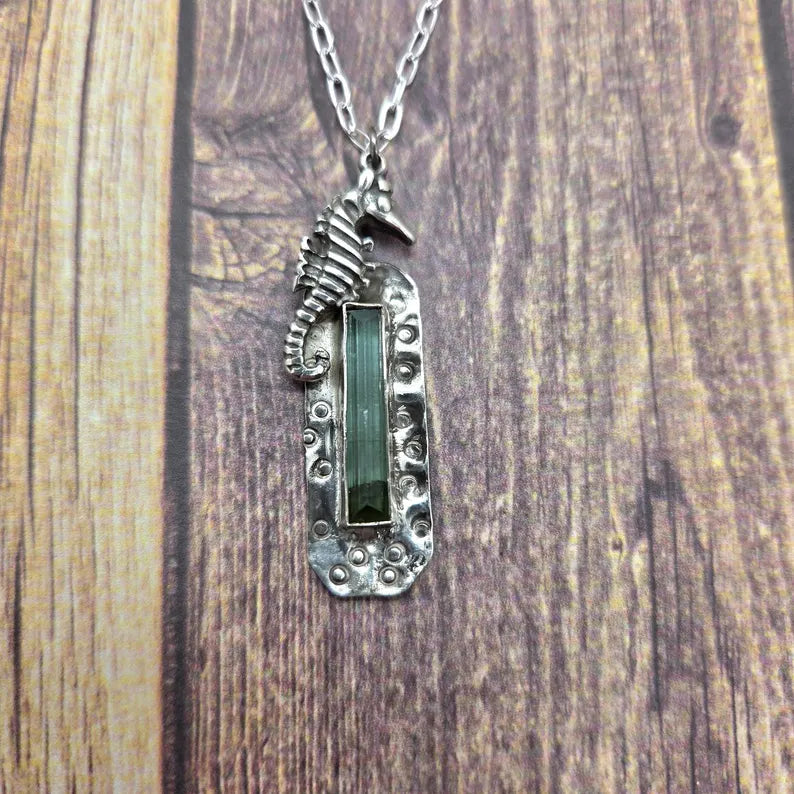 Handcrafted 5ct Raw Tourmaline Sterling Silver Necklace