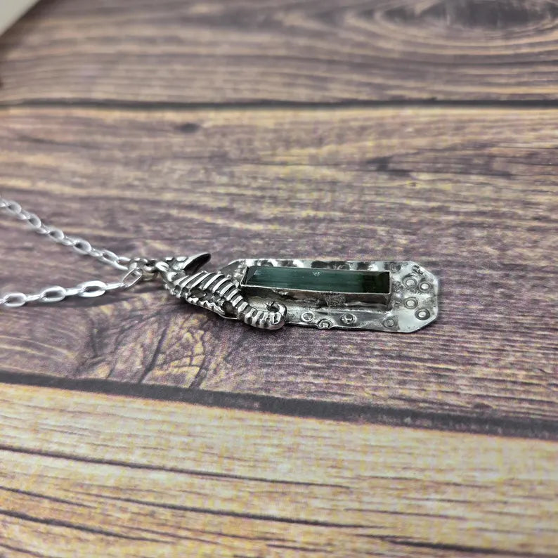 Handcrafted 5ct Raw Tourmaline Sterling Silver Necklace