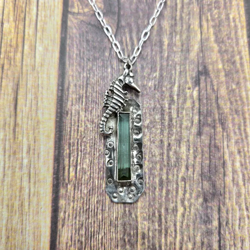 Handcrafted 5ct Raw Tourmaline Sterling Silver Necklace