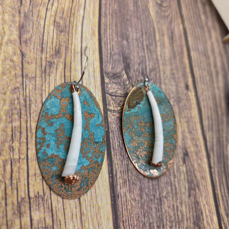 Handcrafted Dentalium and Copper Dangle Earrings