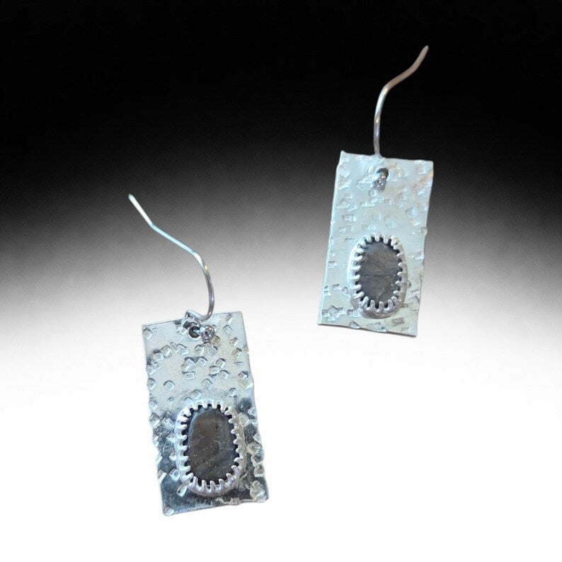 Handcut 4ctw Chatoyant Brown Sapphire Sterling Silver Dangle Earrings