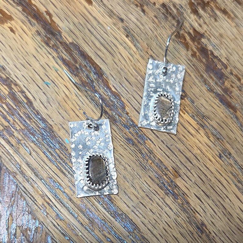 Handcut 4ctw Chatoyant Brown Sapphire Sterling Silver Dangle Earrings