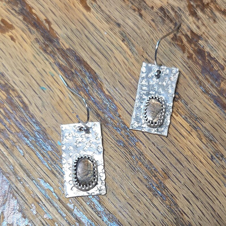Handcut 4ctw Chatoyant Brown Sapphire Sterling Silver Dangle Earrings