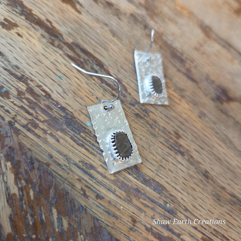 Handcut 4ctw Chatoyant Brown Sapphire Sterling Silver Dangle Earrings