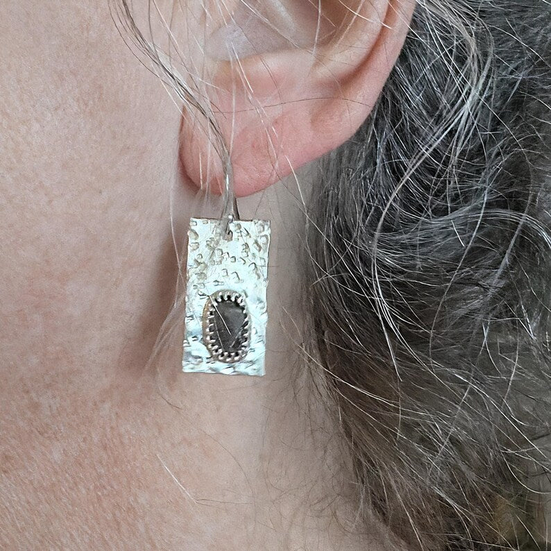 Handcut 4ctw Chatoyant Brown Sapphire Sterling Silver Dangle Earrings