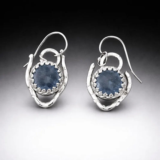 Handcut 8ct Raw Blue Sapphire Sterling Silver Dangle Earrings