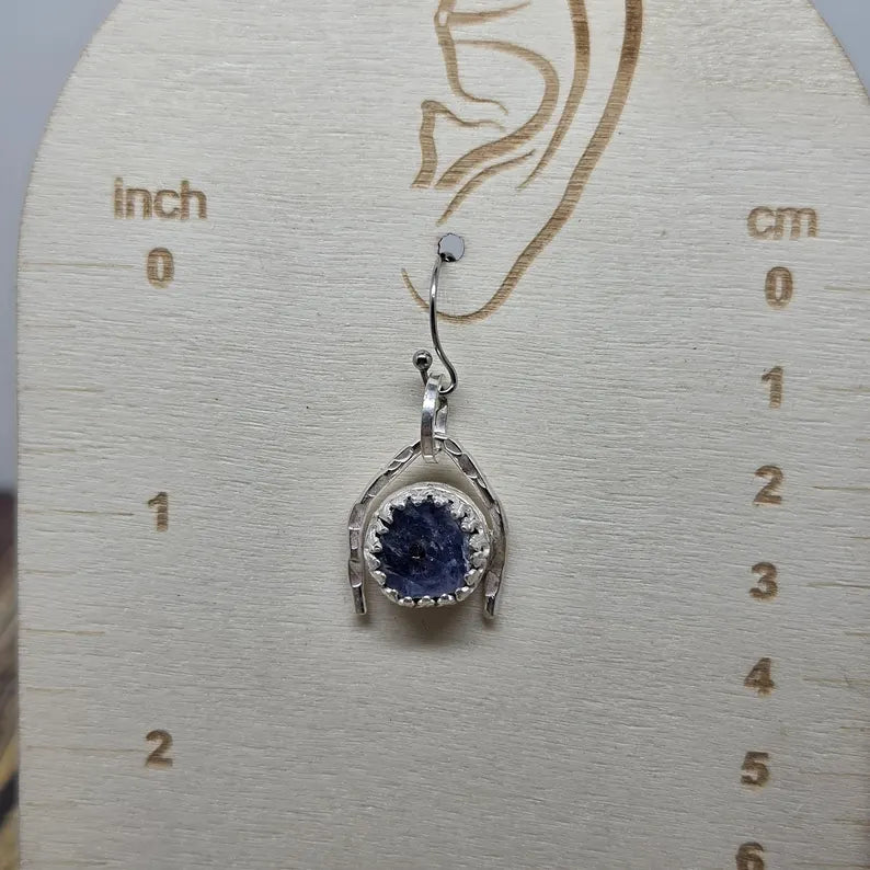 Handcut 10ct Raw Blue Sapphire Sterling Silver Dangle Earrings