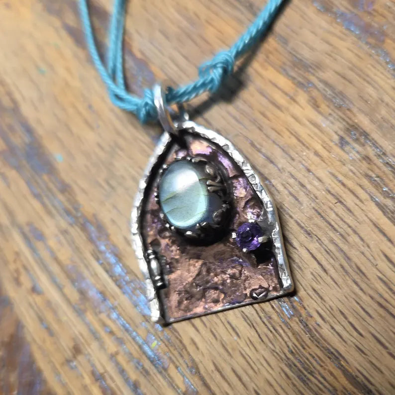 Handcut Amethyst and Labradorite Sterling Silver Fantasy Necklace