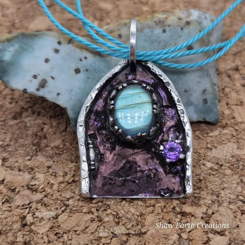 Handcut Amethyst and Labradorite Sterling Silver Fantasy Necklace