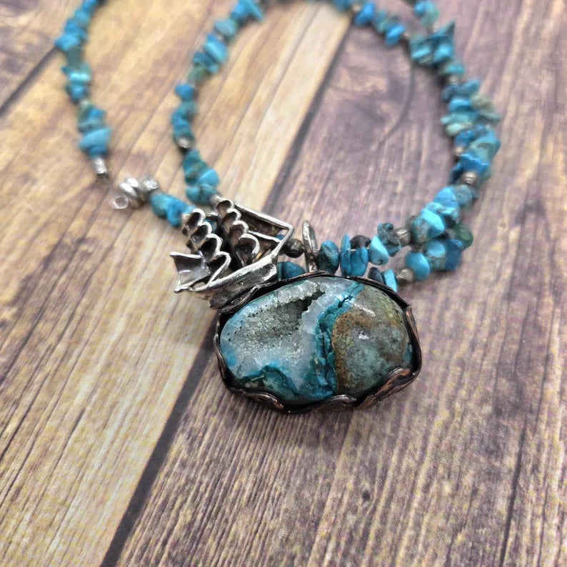 Handcut Gem Silica Sterling Silver Necklace