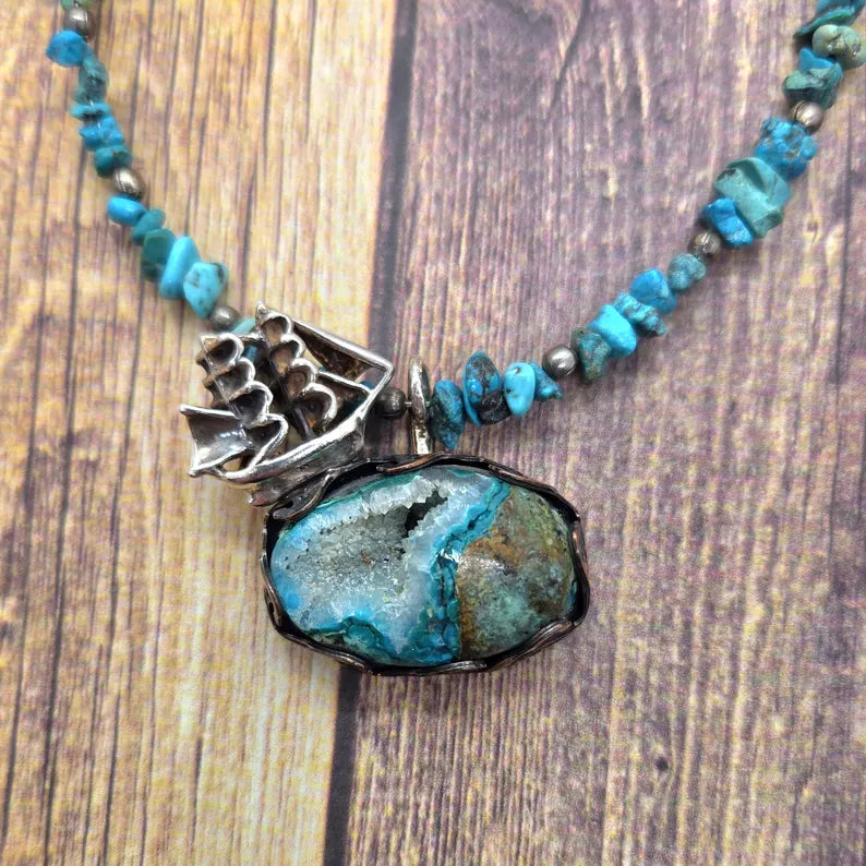 Handcut Gem Silica Sterling Silver Necklace