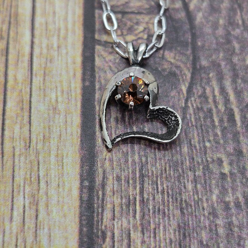 Handcut Honey Zircon Sterling Silver Heart Necklace