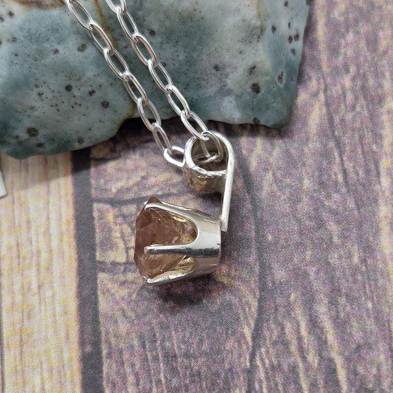 Handcut 2.5ct Oregon Sunstone Schiller Sterling Silver Necklace