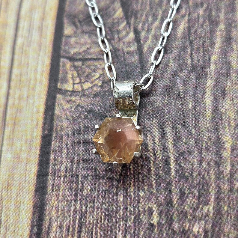 Handcut 2.5ct Oregon Sunstone Schiller Sterling Silver Necklace
