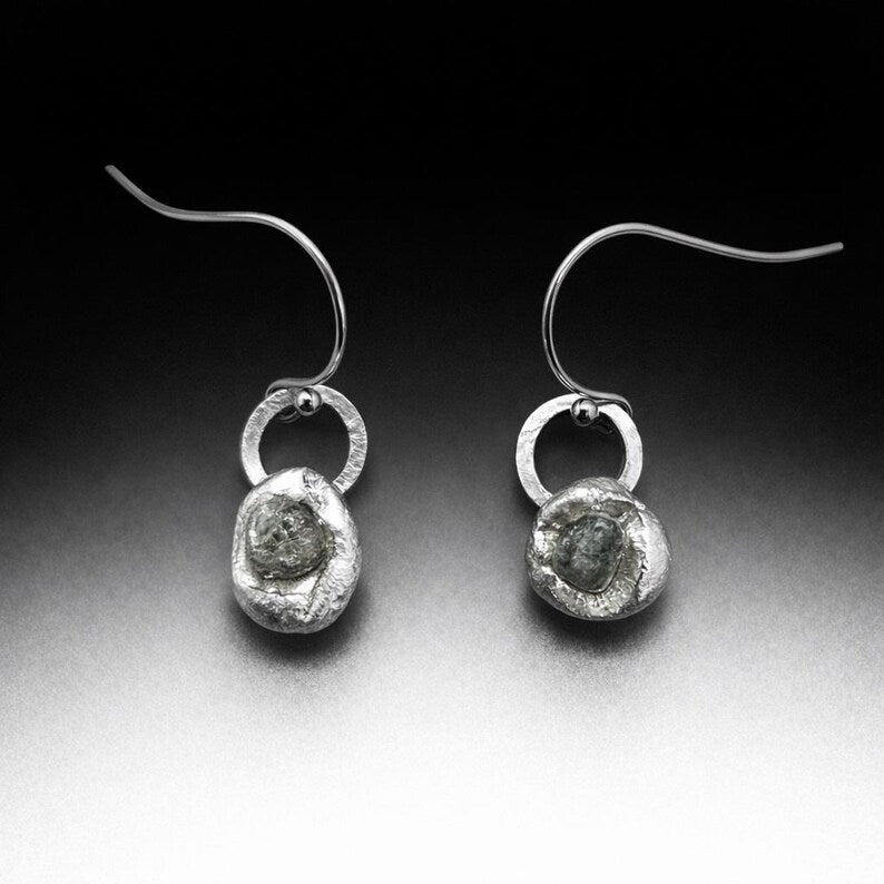 Handcrafted 2ctw Raw Montana Sapphire Sterling Silver Earrings