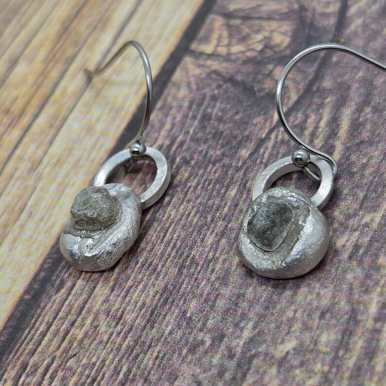 Handcrafted 2ctw Raw Montana Sapphire Sterling Silver Earrings