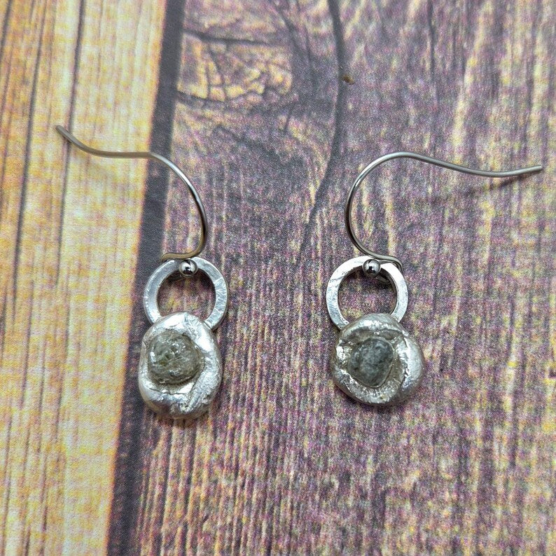 Handcrafted 2ctw Raw Montana Sapphire Sterling Silver Earrings