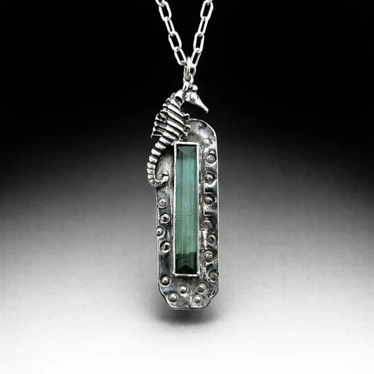 Handcrafted 5ct Raw Tourmaline Sterling Silver Necklace