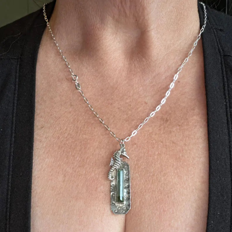 Handcrafted 5ct Raw Tourmaline Sterling Silver Necklace