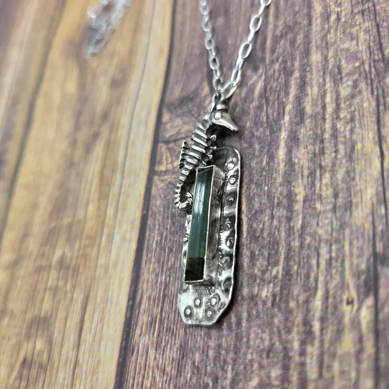 Handcrafted 5ct Raw Tourmaline Sterling Silver Necklace