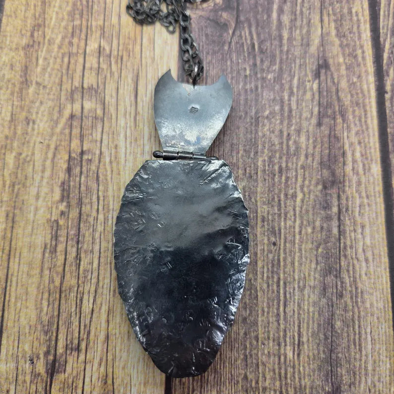 Handcut Finnish Spectrolite and Stitchtite Fantasy Sterling Silver Necklace