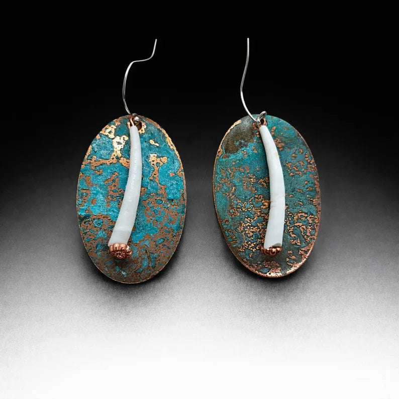 Handcrafted Dentalium and Copper Dangle Earrings